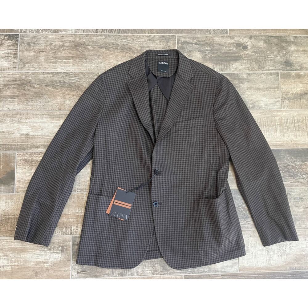 $5595 NWT ZEGNA Brown Micro Check 100% Cashmere 15 Mil Mil 15 Sport Coat 58(48)R